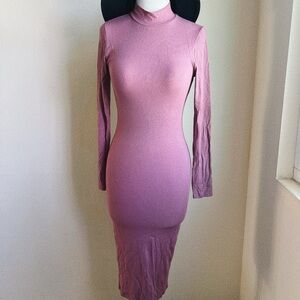 Bozzolo Dusty Rose Midi Turtleneck Long Sleeve Bodycon Dress